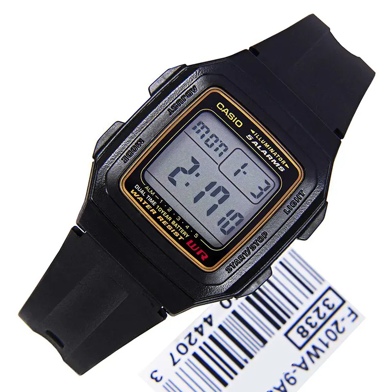 Casio Digital Grey Dial Black Resin Tang Men's Watch-  F-201WA-9ADF